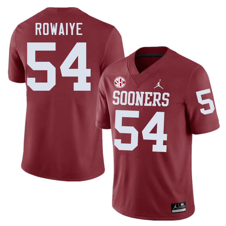 Oklahoma Sooners #54 David Rowaiye College Football Jersey Stitched-Crimson